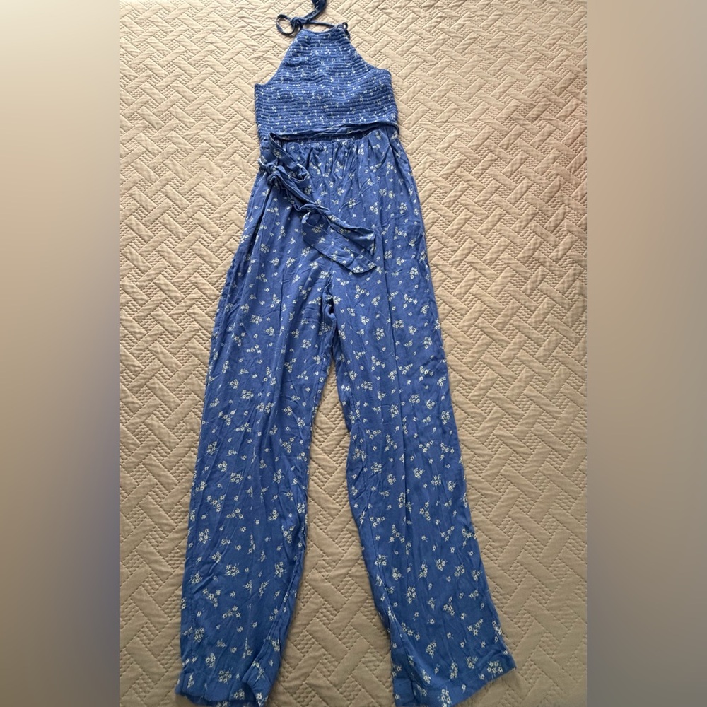 American Eagle Blue Floral Jumpsuit